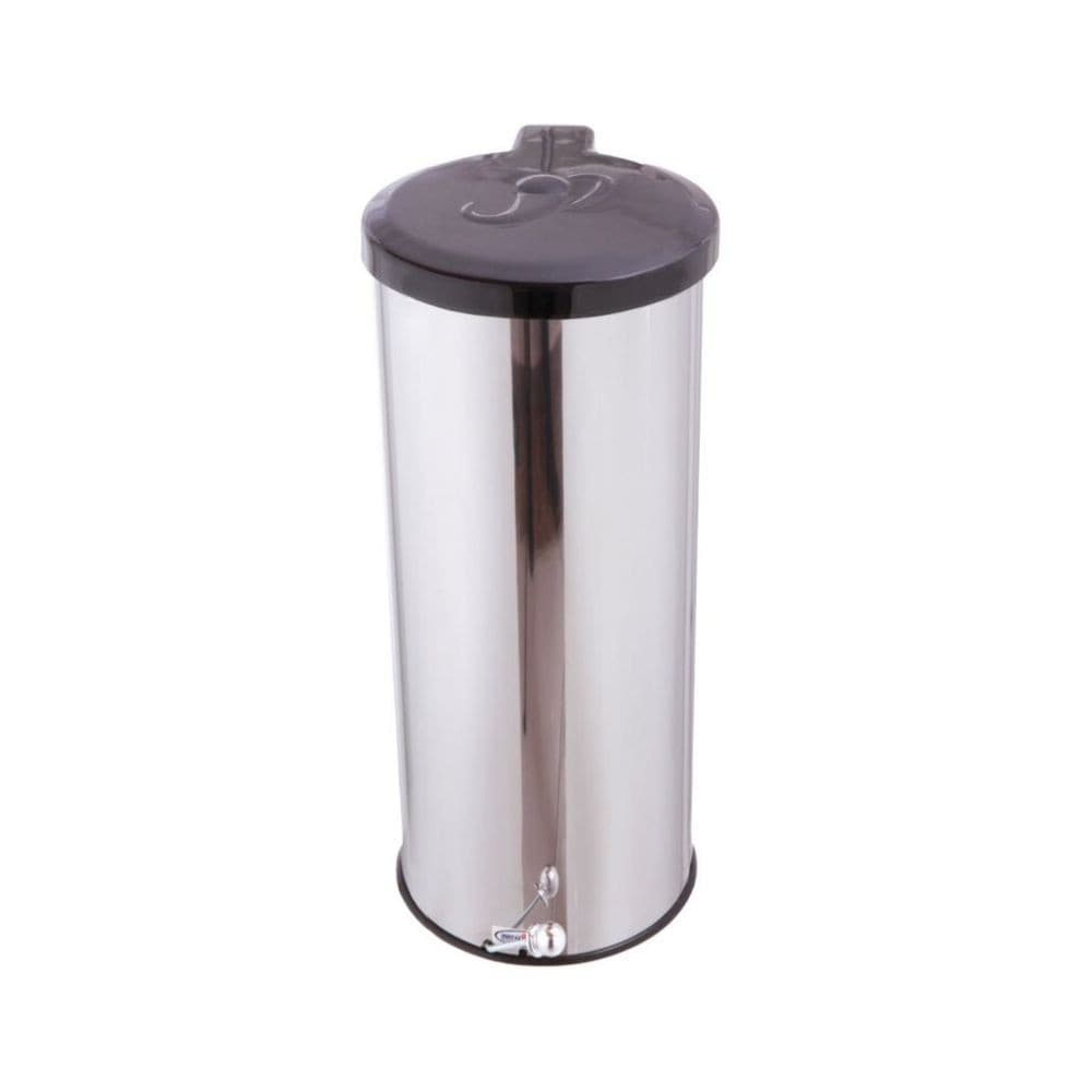 Lixeira Aço Inox Com Pedal Esferico Redonda Casa Area Externa Churrasqueira Edicula Lixo 25L