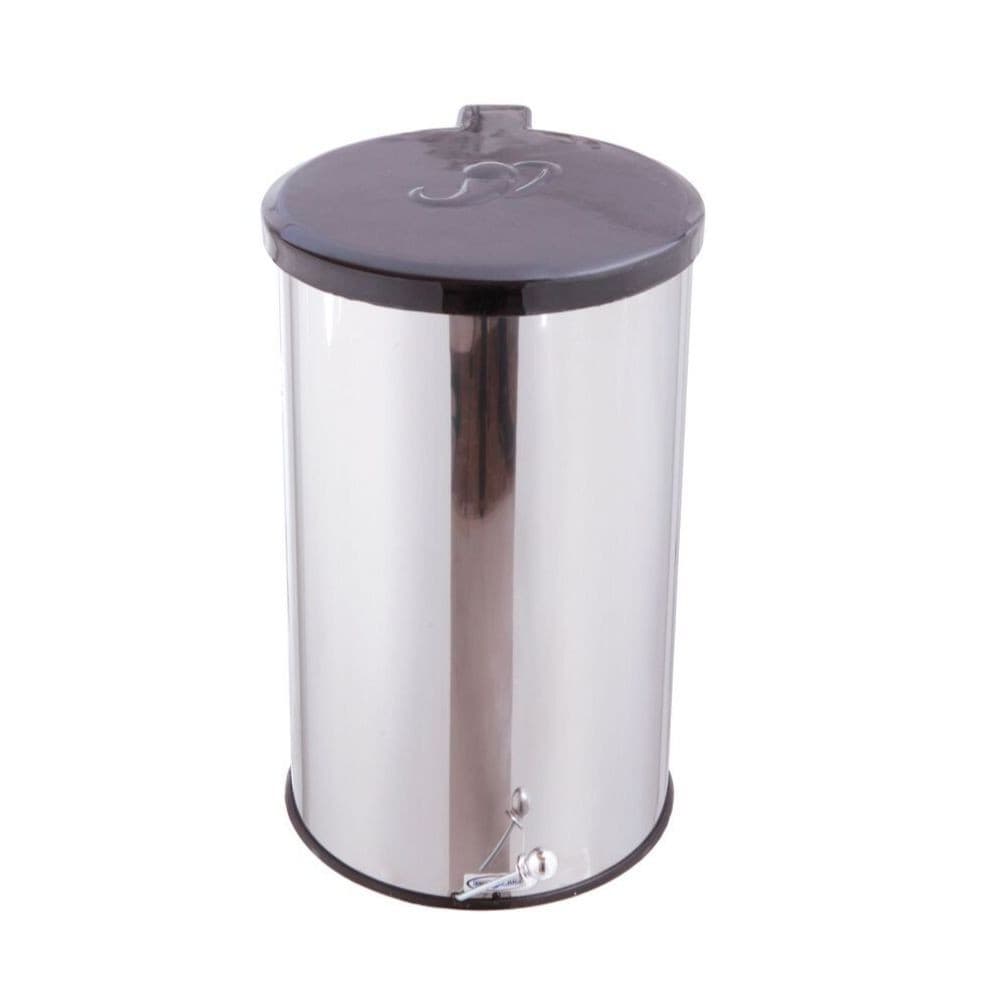 Lixeira Aço Inox Redonda Com Pedal Ideal Para Area Externa Escritorio Empresarial 30L