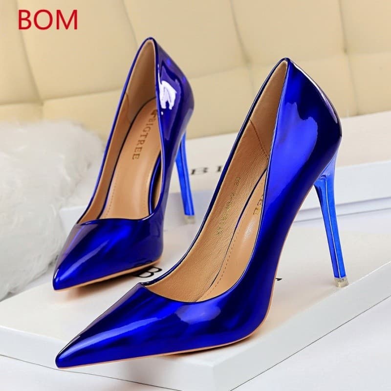 Bombas De Salto Alto 10.5 cm Casamento Stiletto Noiva Lady Scarpins Escritório Festa Sapatos Verde Azul 43PA