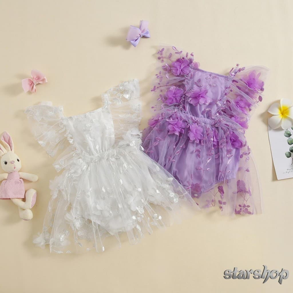 Starshop-Infant Baby Girl Romper Vestido De Bebê Bordado De Folha De Sem Mangas Fato De Verão Com Pescoço Quadrado