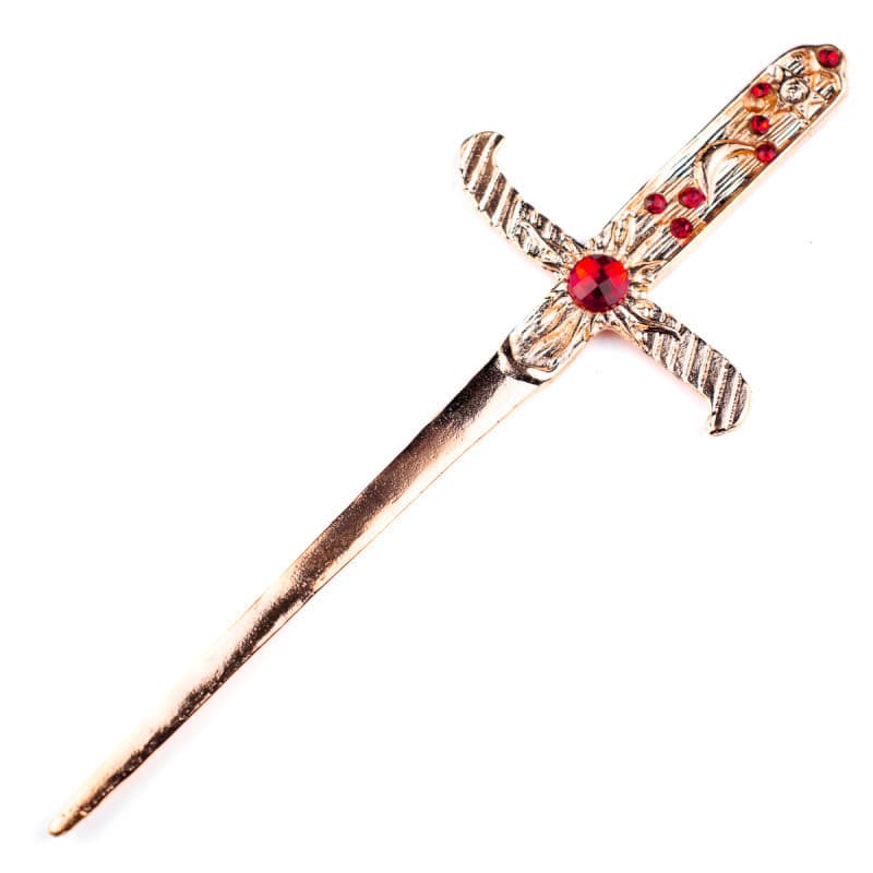 Athame Metal Cobre Brilhante 19 cm Pedras Vermelhas