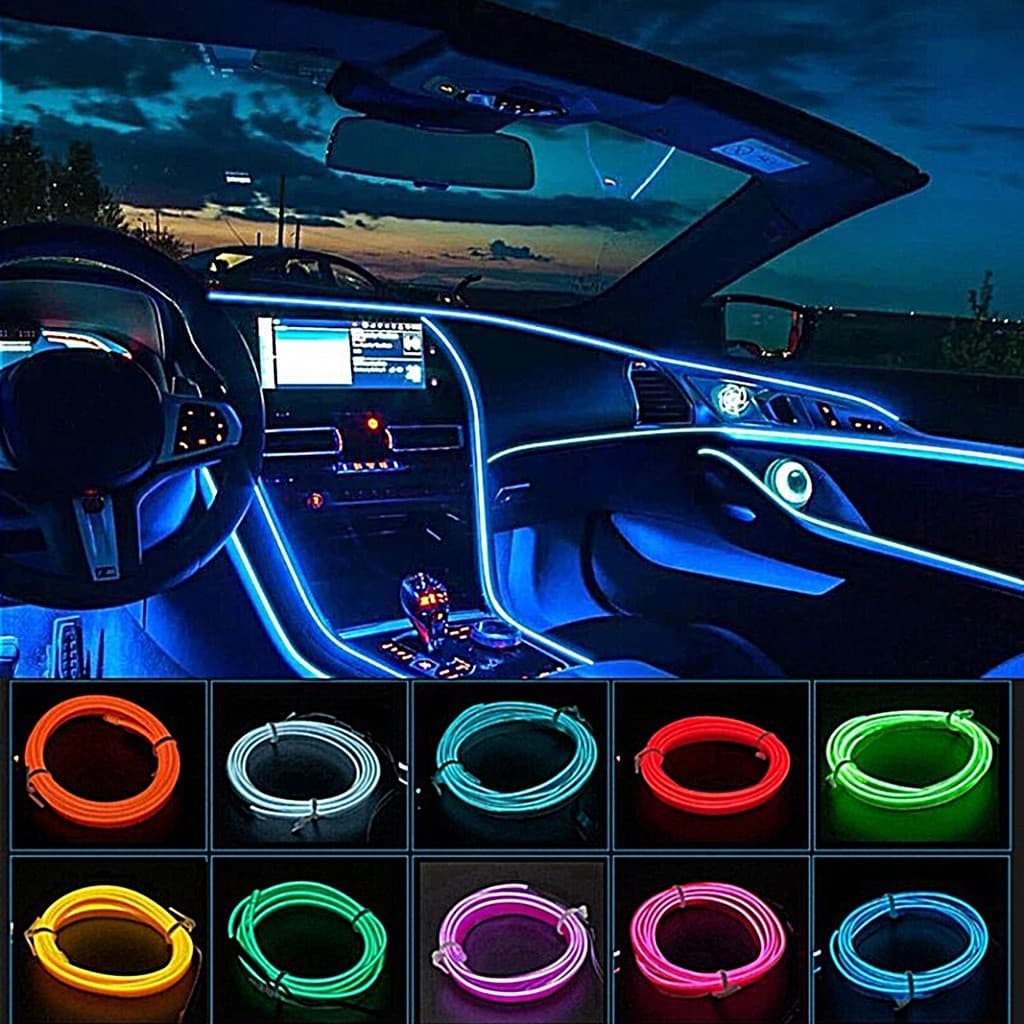 Fita de led cores neon painel interior carro 5 metros fita fio 5M fibra ótica decoração automotiva