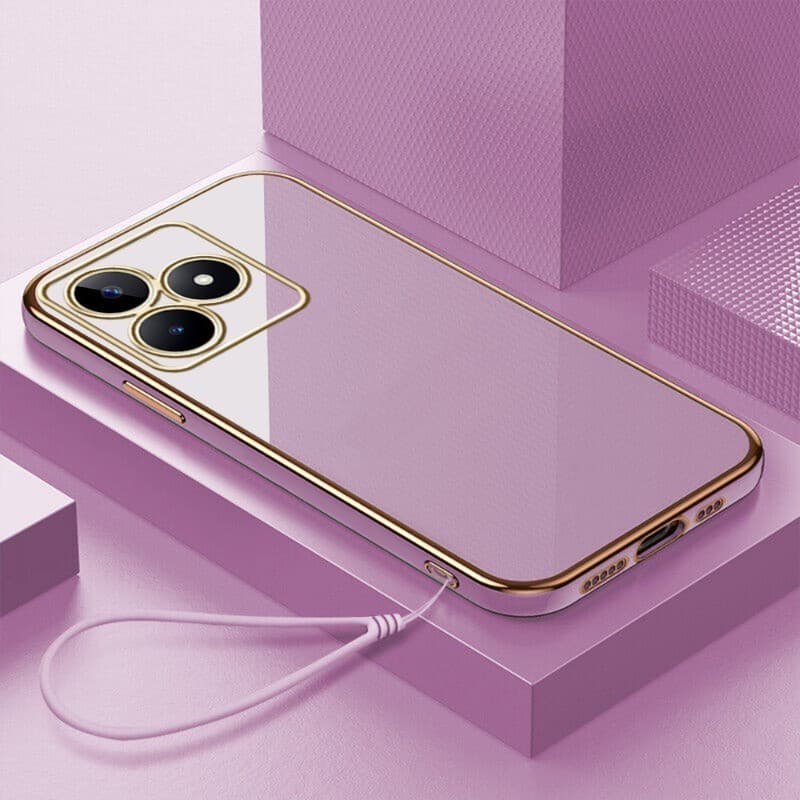 Para Realme C63 C61 C53 C51 C65 C67 Note 50 4G 5G Invólucro Moda Cor Sólida Luxo Cromado Macio TPU Quadrado Capa De Tele