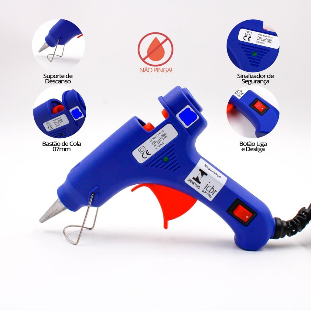 Pistola Cola Quente Grande 60 W - Bico Fino Bivolt 110v/220v Bastão Grosso 11mm