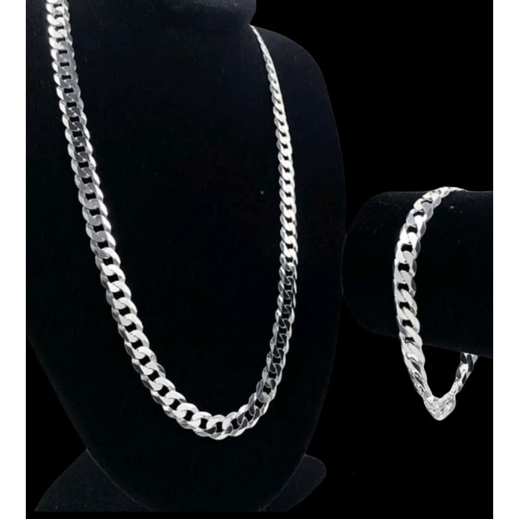 Kit Corrente + Pulseira Grossa Banhada a prata 925 004