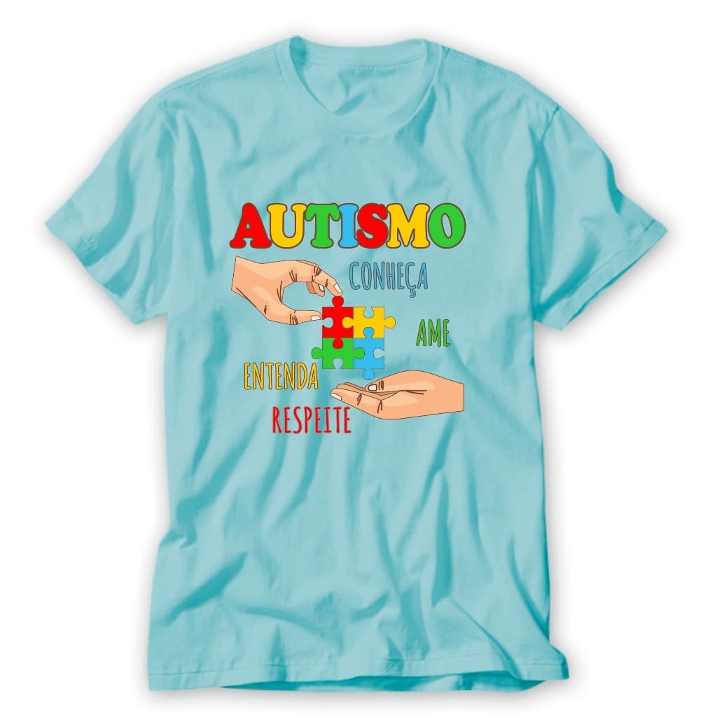 camiseta autismo cor azul conscientização respeito unissex