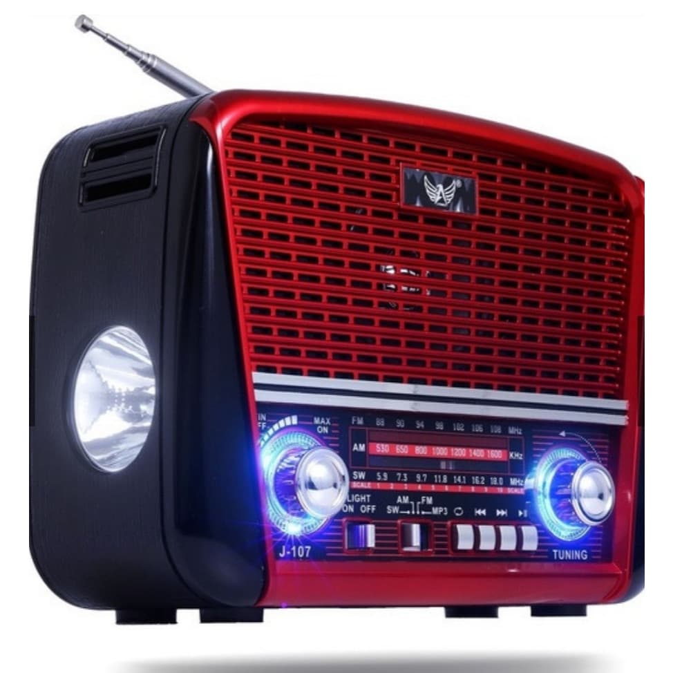 Radio Retrô Vintage, Entrada USB, Cartão de memoria, Lanterna e saida auxiliar JD-107