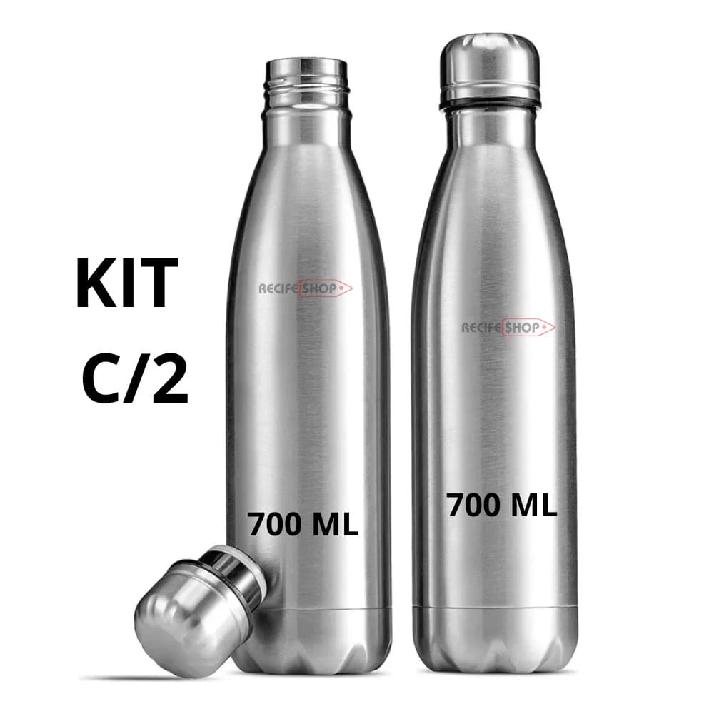 Kit 2 Garrafas de Inox 700ml - Para Academia, Esportes e Dia a Dia