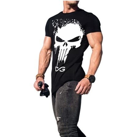 Camiseta Unissex Oversized Plus Size Feminina Masculina Manga Curta Justiceiro Preta Academia Fitness Musculação Esporte