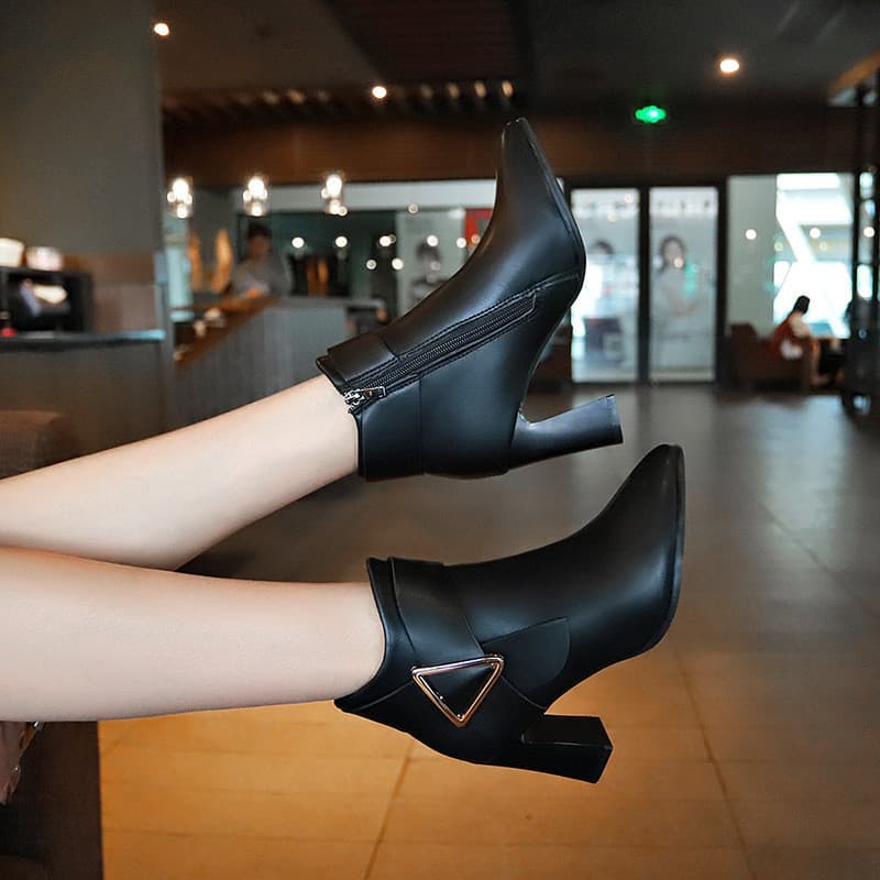 Chelsea botas de salto alto botas curtas femininas salto grosso bico fino botas curtas botas Martin