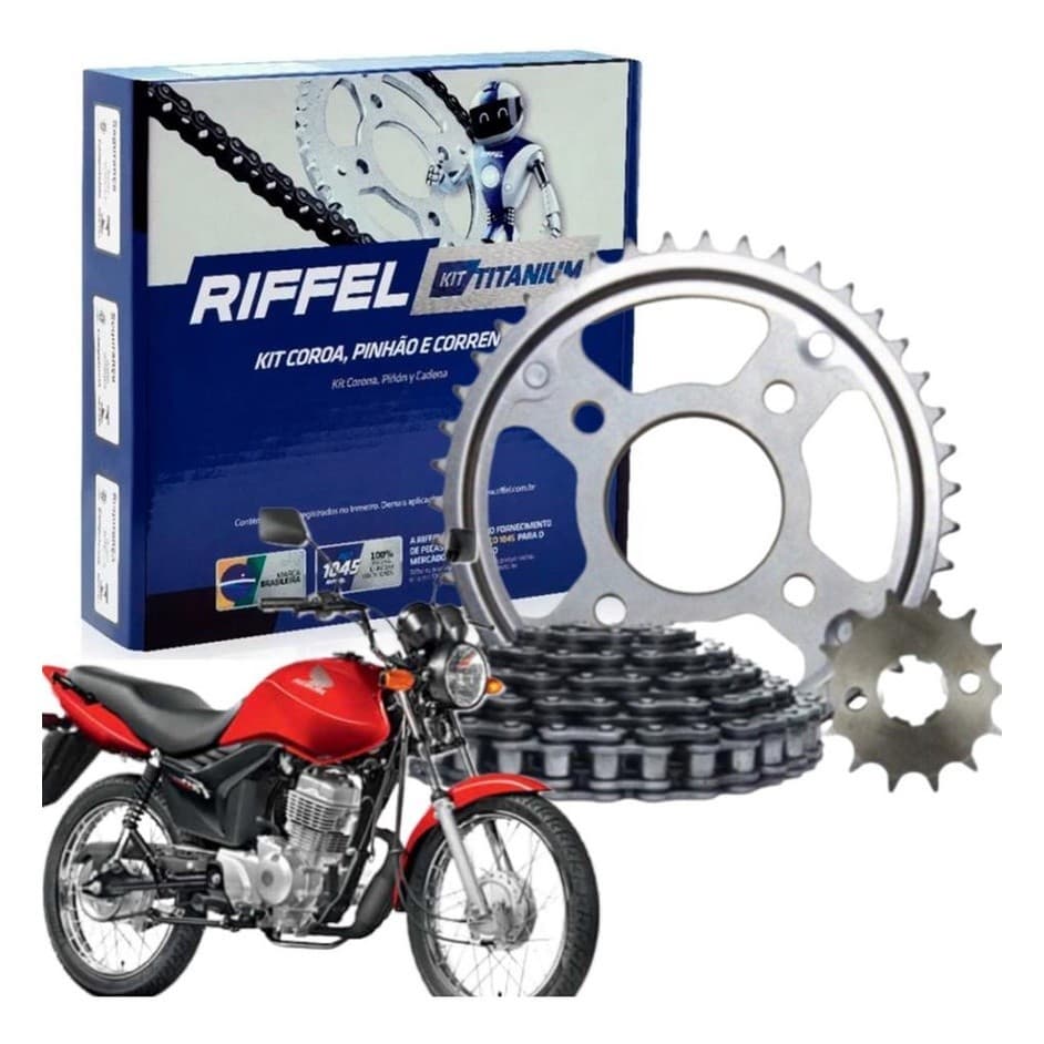 Kit Relacao Tracao Transmissao Cg 125 Titan Fan Cargo 2000 à 2008 Sem Retentor Original Riffel