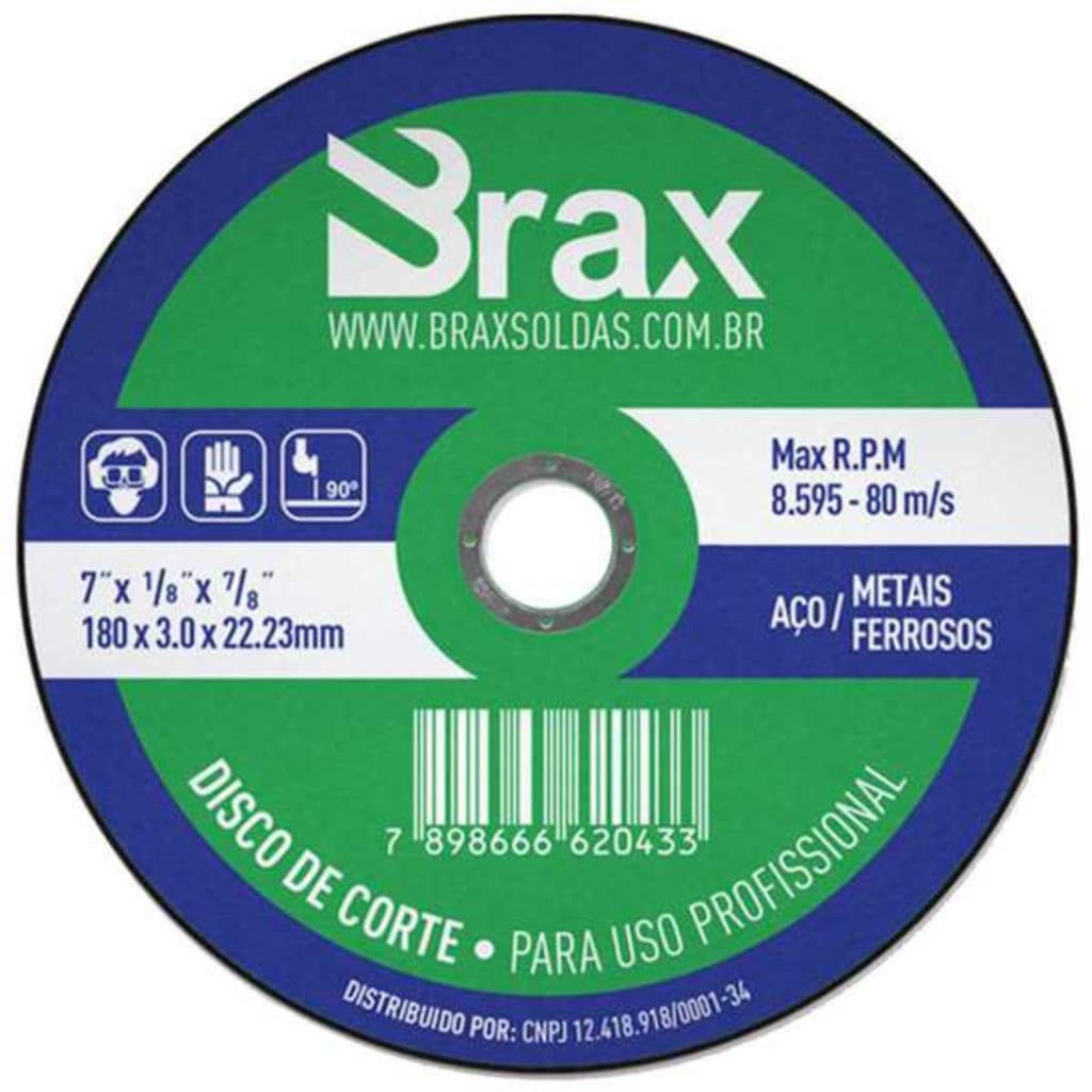 DISCO ABRASIVO DE CORTE 7" 180X3.0X22.23 INOX BRAX
