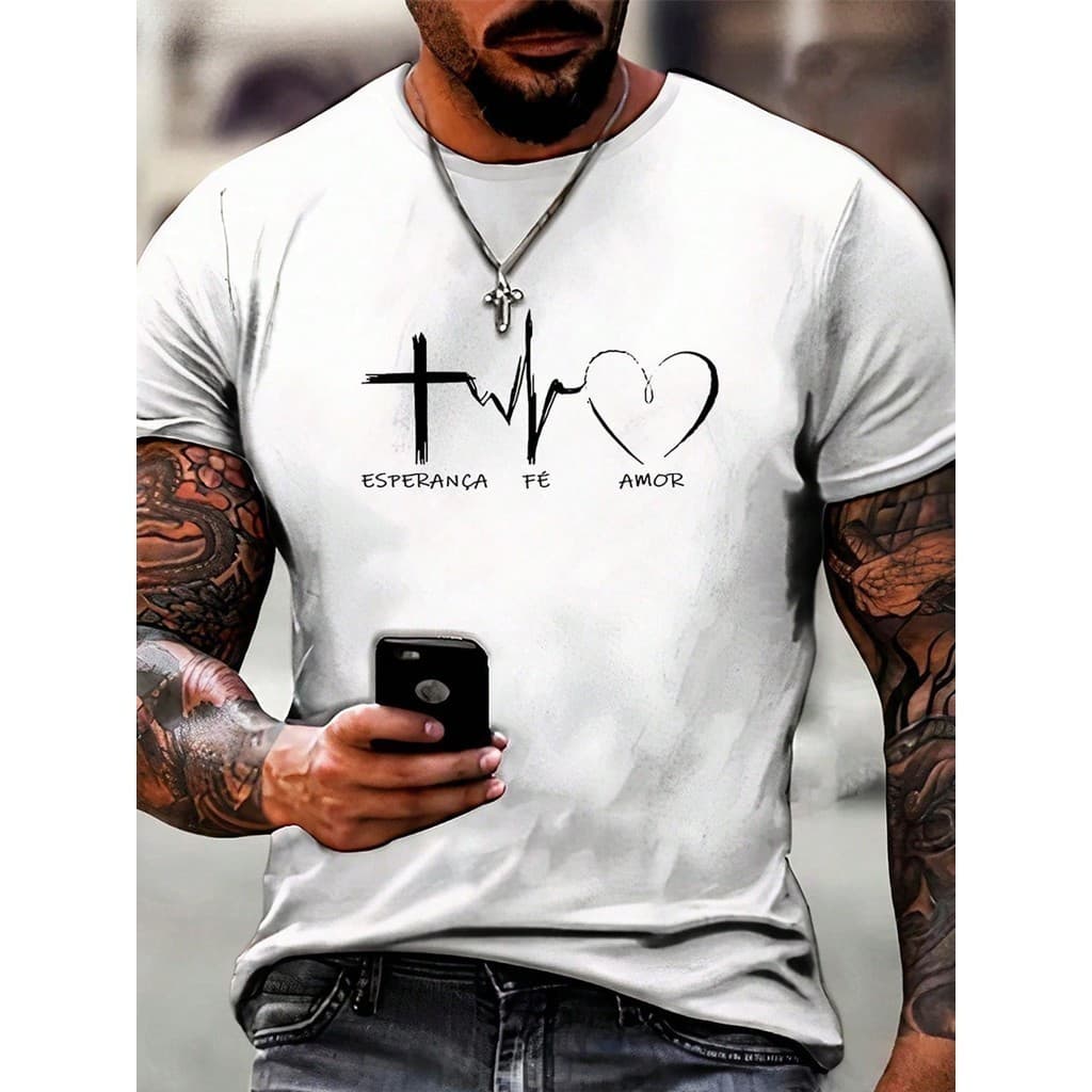 Camiseta Premium Fé Esperança Amor Camisa Cristã Evangélica Promoçao  Streetwear Lançamento 2024 Envio Imediato Shop