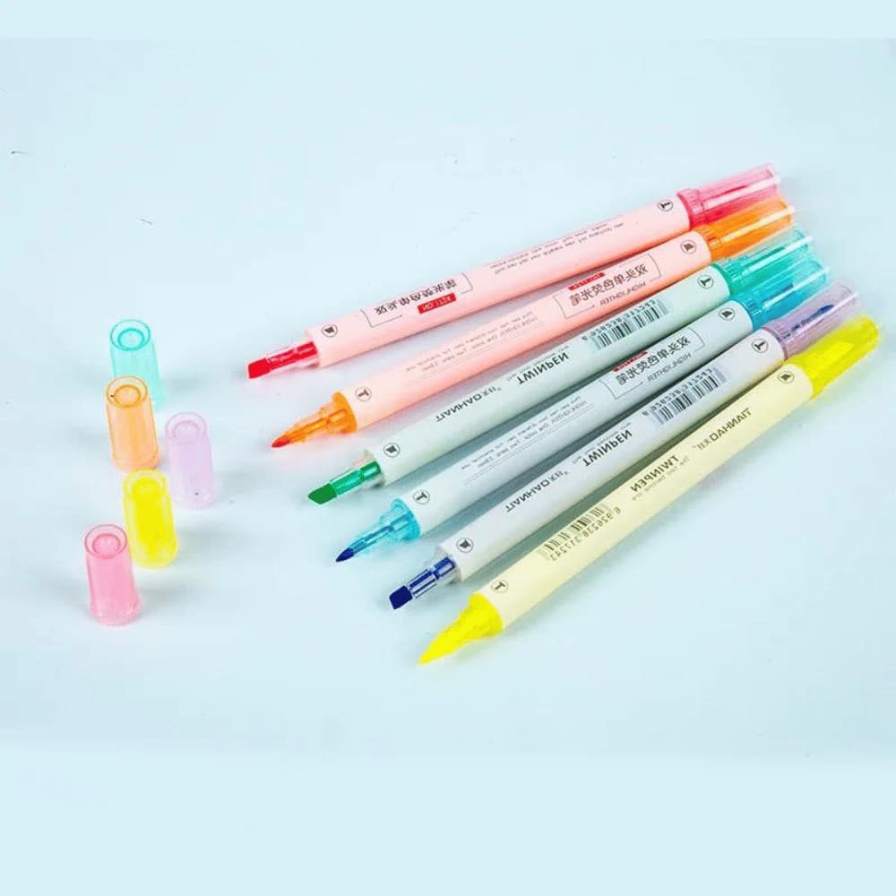 Kit c/ 6 Marcador de Texto Ponta Dupla Cores