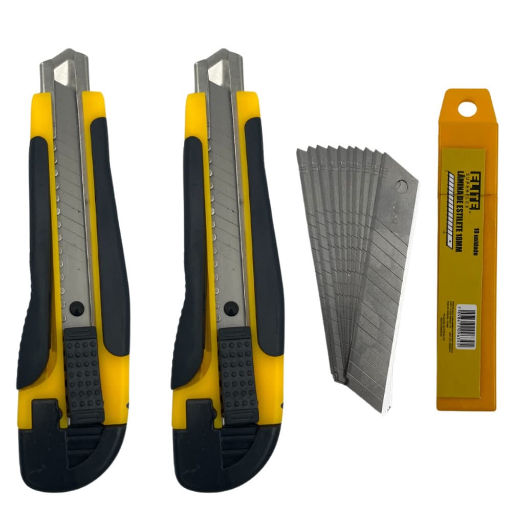 Kit 2 Estilete Emborrachado Profissional 18mm + 3 lâminas de Estilete