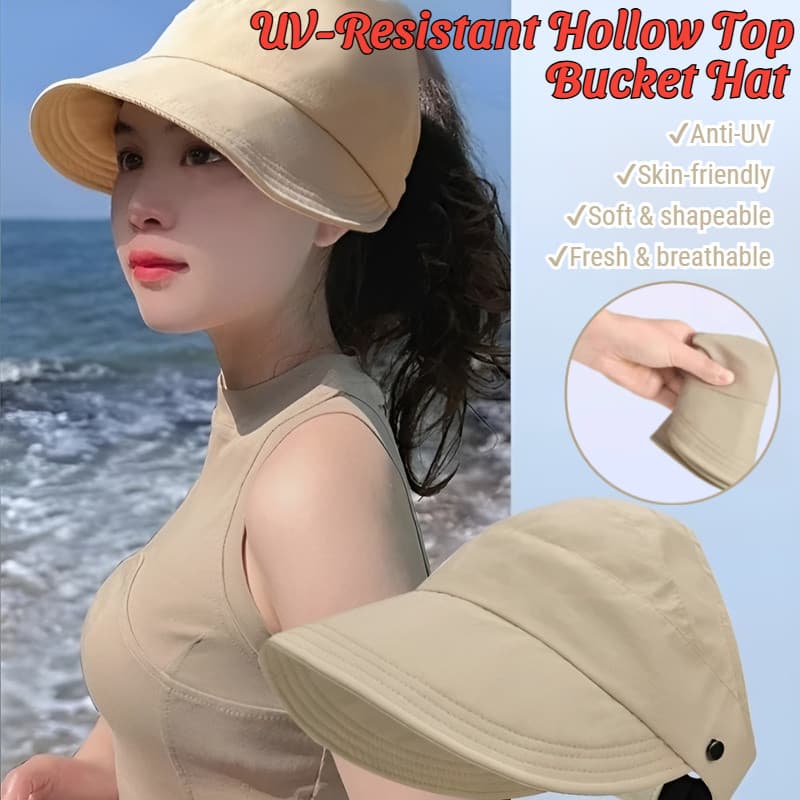 [Rosto Grande Parece Menor] Chapéu Balde Vazio Resistente A UV/De Pescador Respirável Anti-Sol Dobrável Para Viagens E U