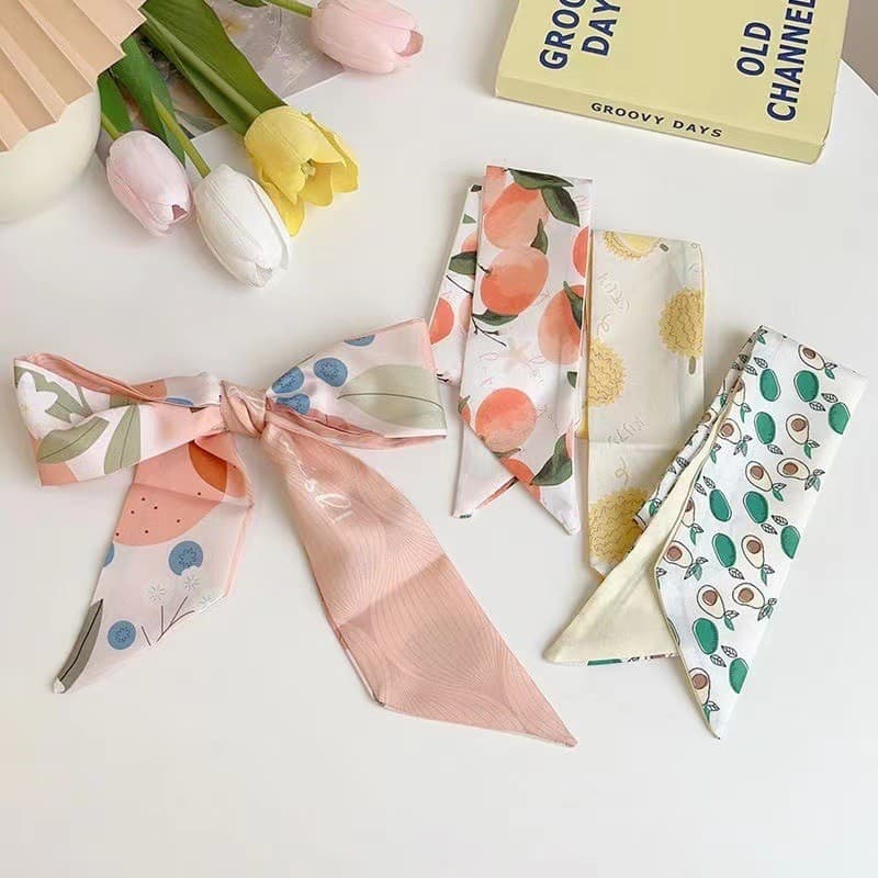 Faixa de cabelo de seda com estampa de frutas frescas de verão, linda bandana com fitas, acessório de cabelo simples, el