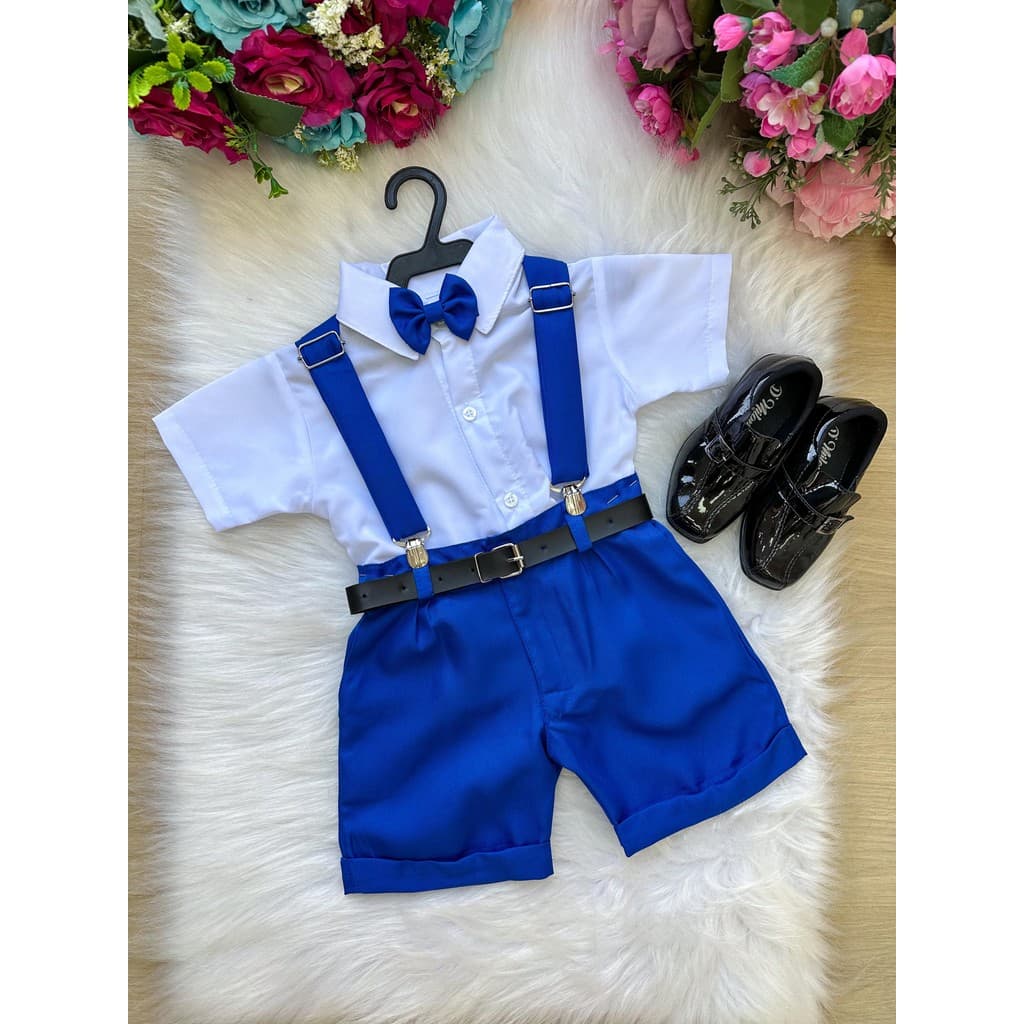 Conjunto Miss Cherry Meninos Social Shorts Ravi Azul Royal