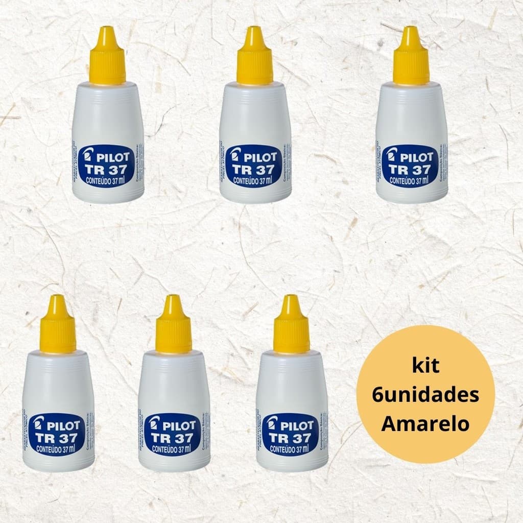 Kit Com 6 Tintas Reabastecedora Permanente 37ml para pincel atômico marcador amarelo multiuso pilot