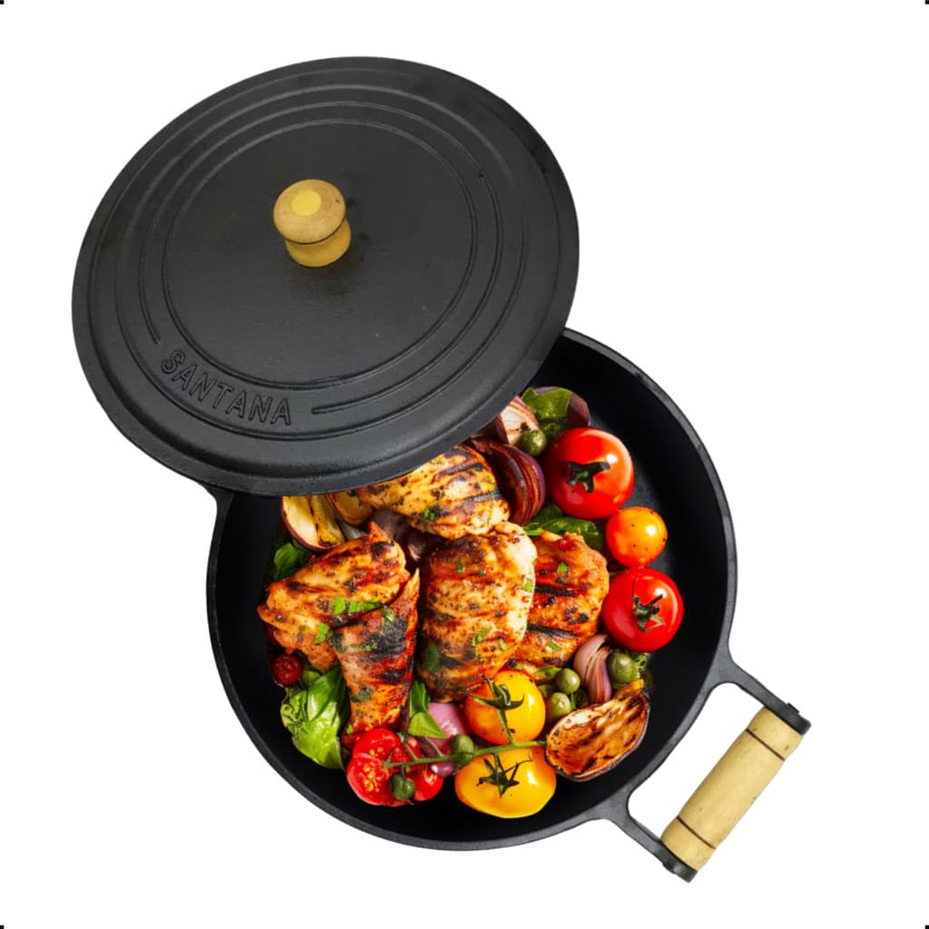 Panela Caçarola de Ferro Fundido Grande 28cm 6,2 Litros Santana Serve Fogão à Gás, Lenha e Indução