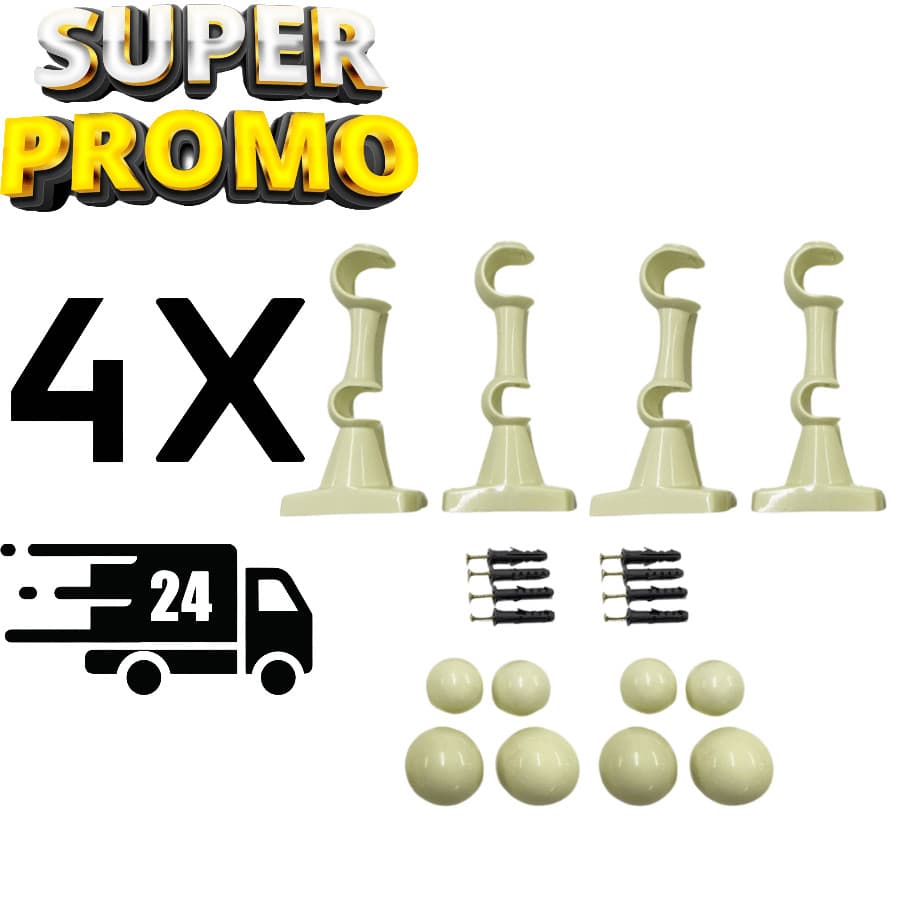 Kit Com 4 Suporte Duplo Reforçado para varão 28mm e 19mm de Cortina em Plástico Várias Cores