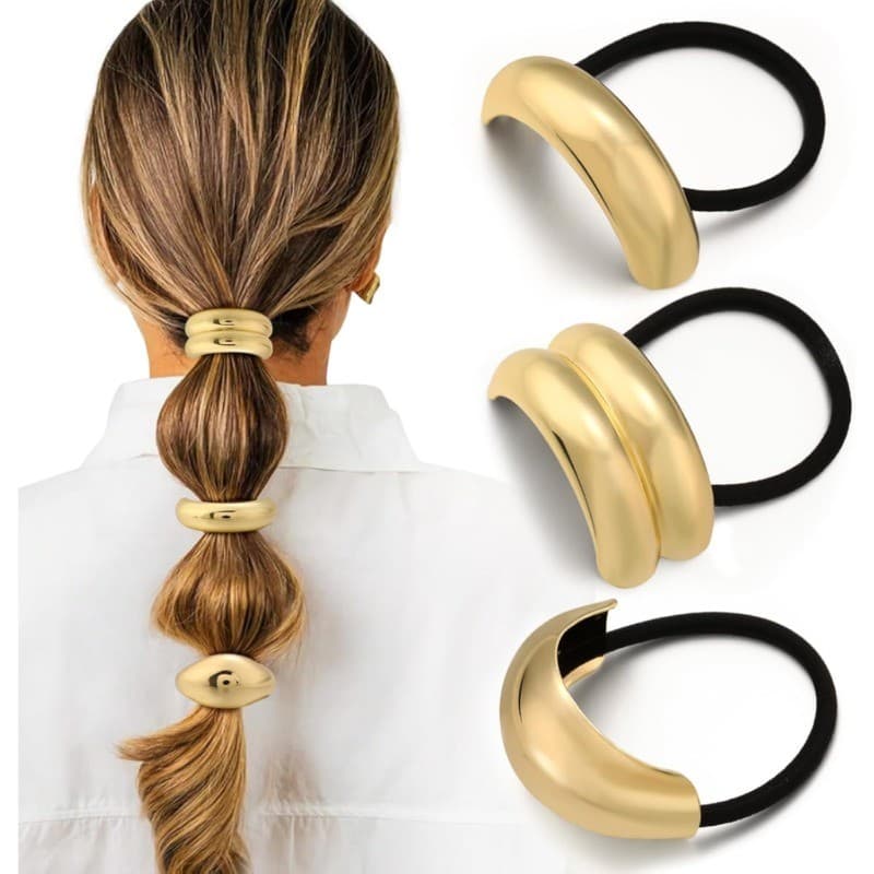 3 Laços De Cabelo Elásticos Dourados Dos Pces , Do Metal Para Cabelos Grossos