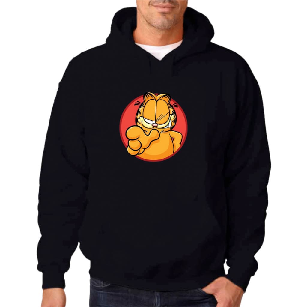 Moletom Preto Canguru Garfield Desenho Personalizado Blusa Frio Com Capuz Unissex Promoção Inverno