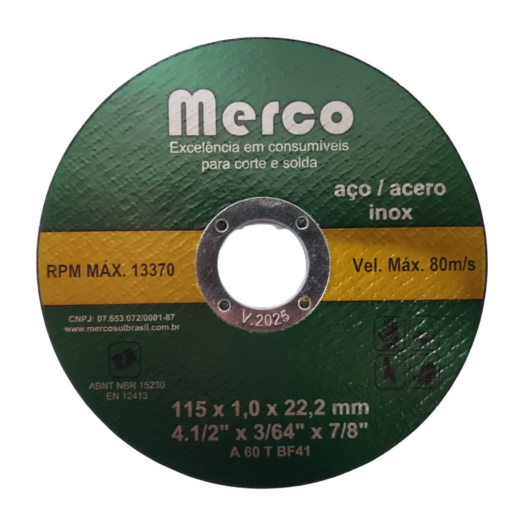 DISCO ABRASIVO DE CORTE 4.1/2 X 1,0MM X 22MM (115MM) MERCO