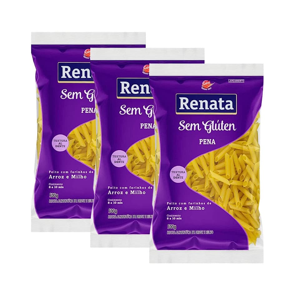 Kit com 3 Pacotes de Macarrão Pena sem Glúten de 500g cada - Renata
