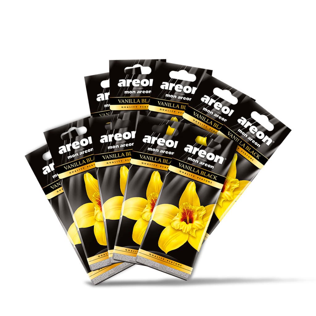 10 UN AROMATIZANTE AUTOMOTIVO MON VANILLA BLACK AREON