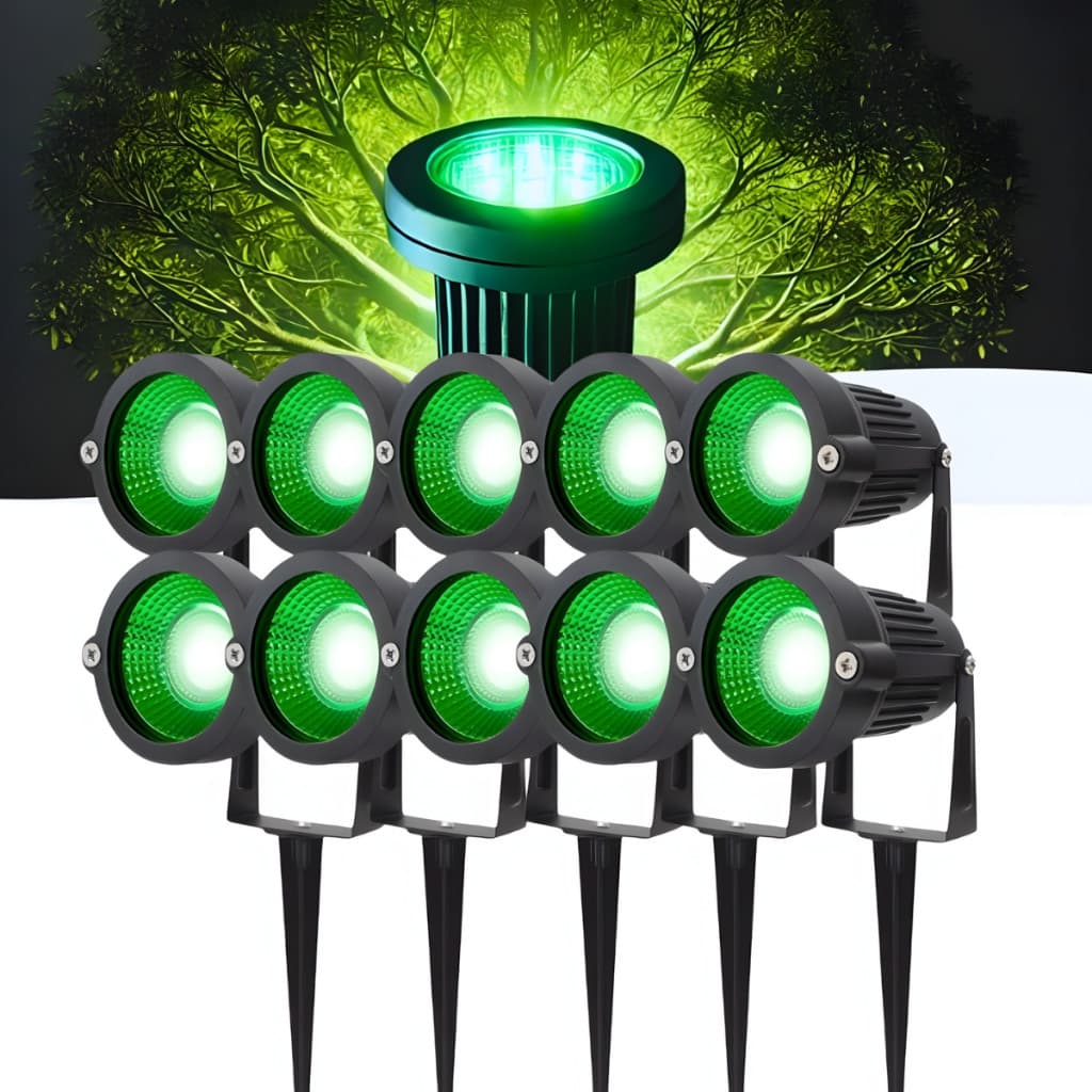 KIT 10 LUMINÁRIA ESPETO DE JARDIM COB LED 7W GRAMA GRAMADO QUINTAL EFEITO  VERDE