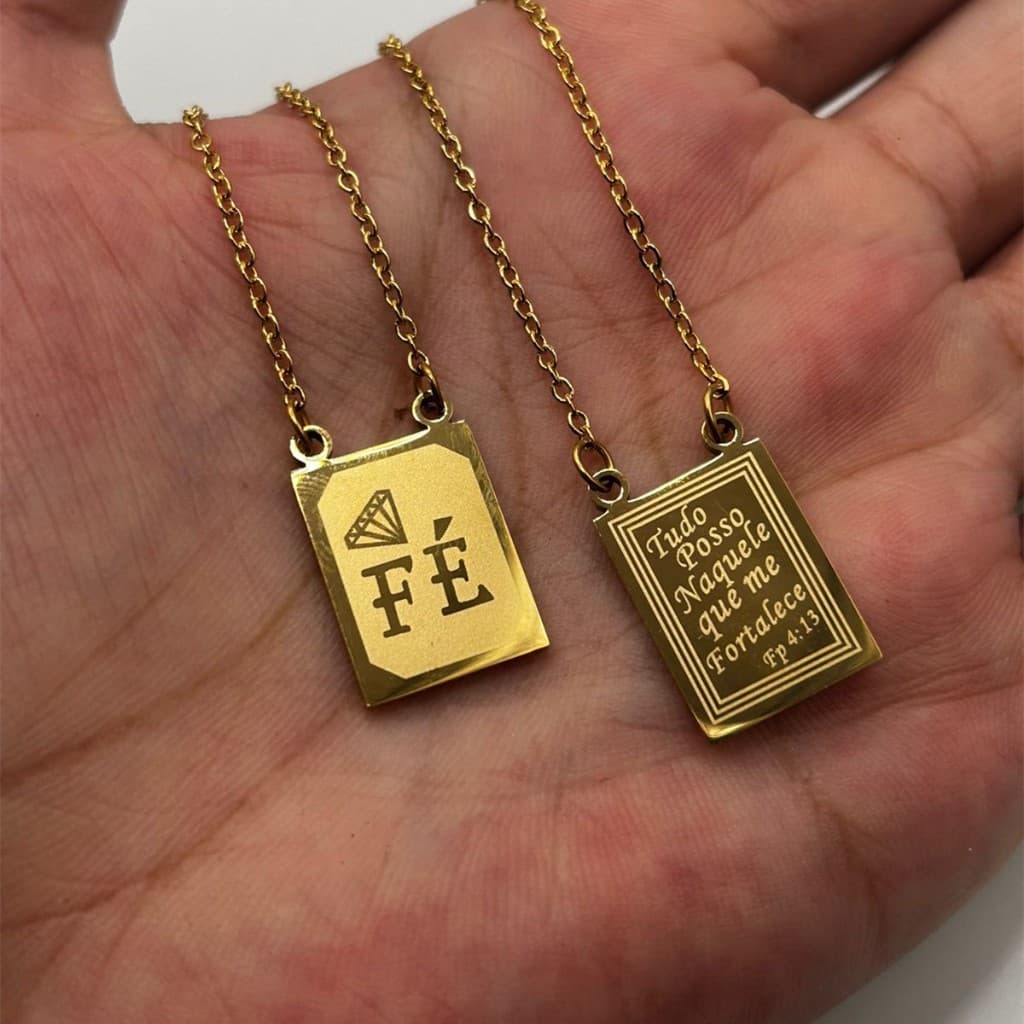 colar Escapulário de Oração Tudo Posso Naquele que Me Fortalece e Jesus da Fé Prata Aço inoxidável
