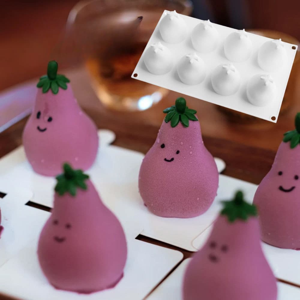 Molde de bolo de Mousse de berinjela roxa 3D desenho animado sobremesa francesa molde de Silicone de frutas