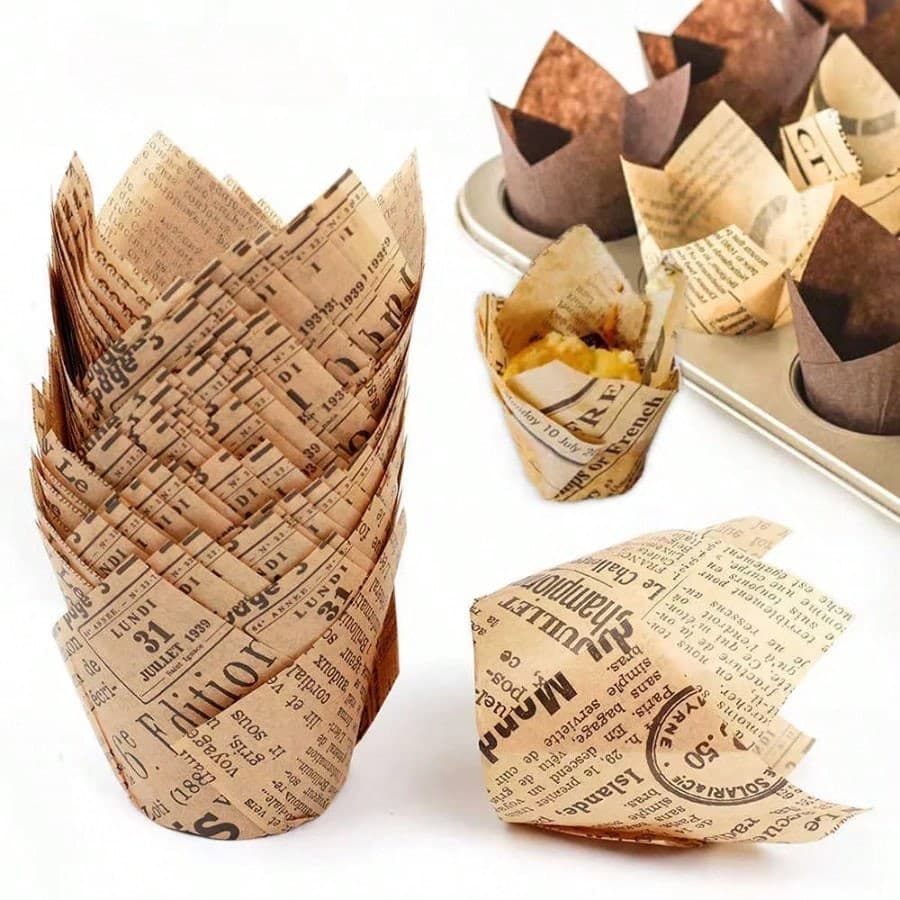 Estilo Jornal Copo De Cozimento Forro De Cupcake Envoltório Molde Copos De Papel Bakeware Ferramenta Para Festa De Anive