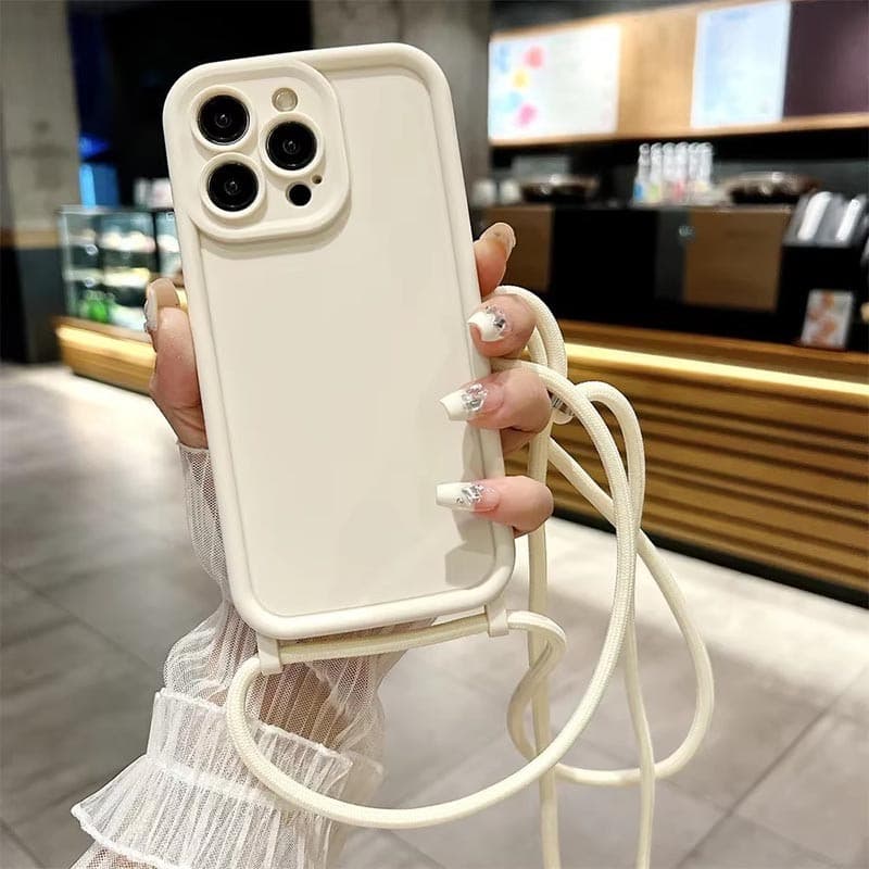 Luxo Fosco Macio Cordão Corda Caso De Telefone Para iPhone 15 14 13 12 11 16 Pro Max Alça De Mão Capa À Prova De Choque