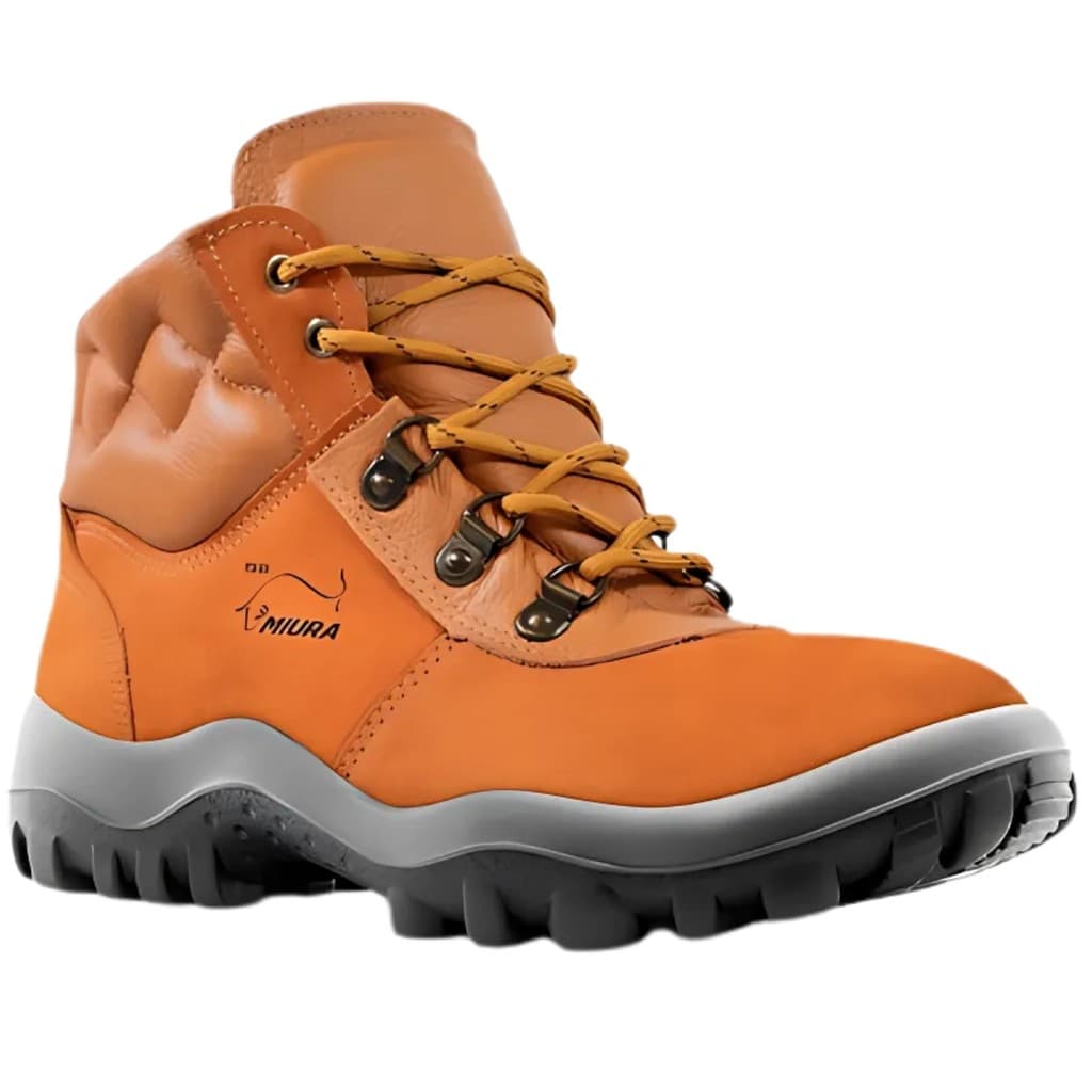 Bota de Amarrar Botina de Segurança EPI Safetline Miura Nobuck Caramelo Bico PVC