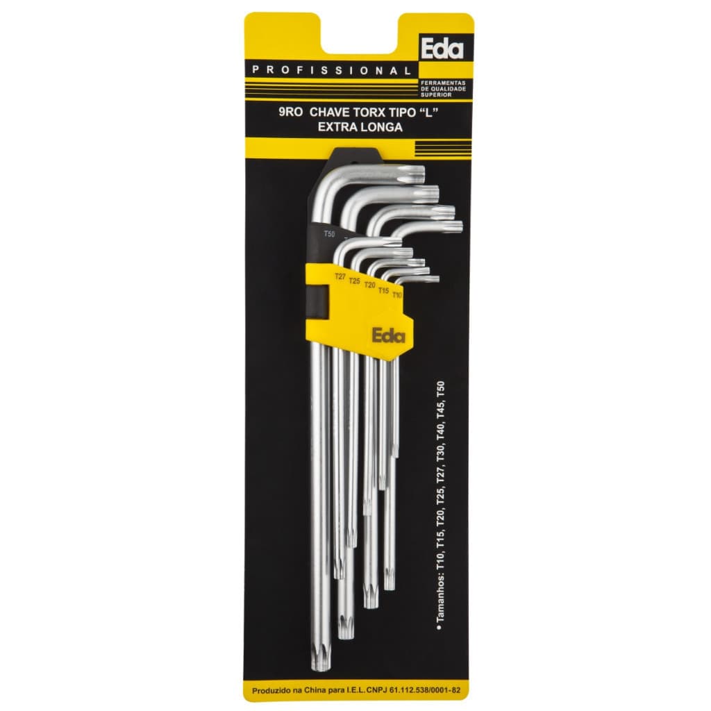 Jogo Chave Torx  Cromo VanadioTipo L Com 9 Peças T10 A T50 longa eda 9RO