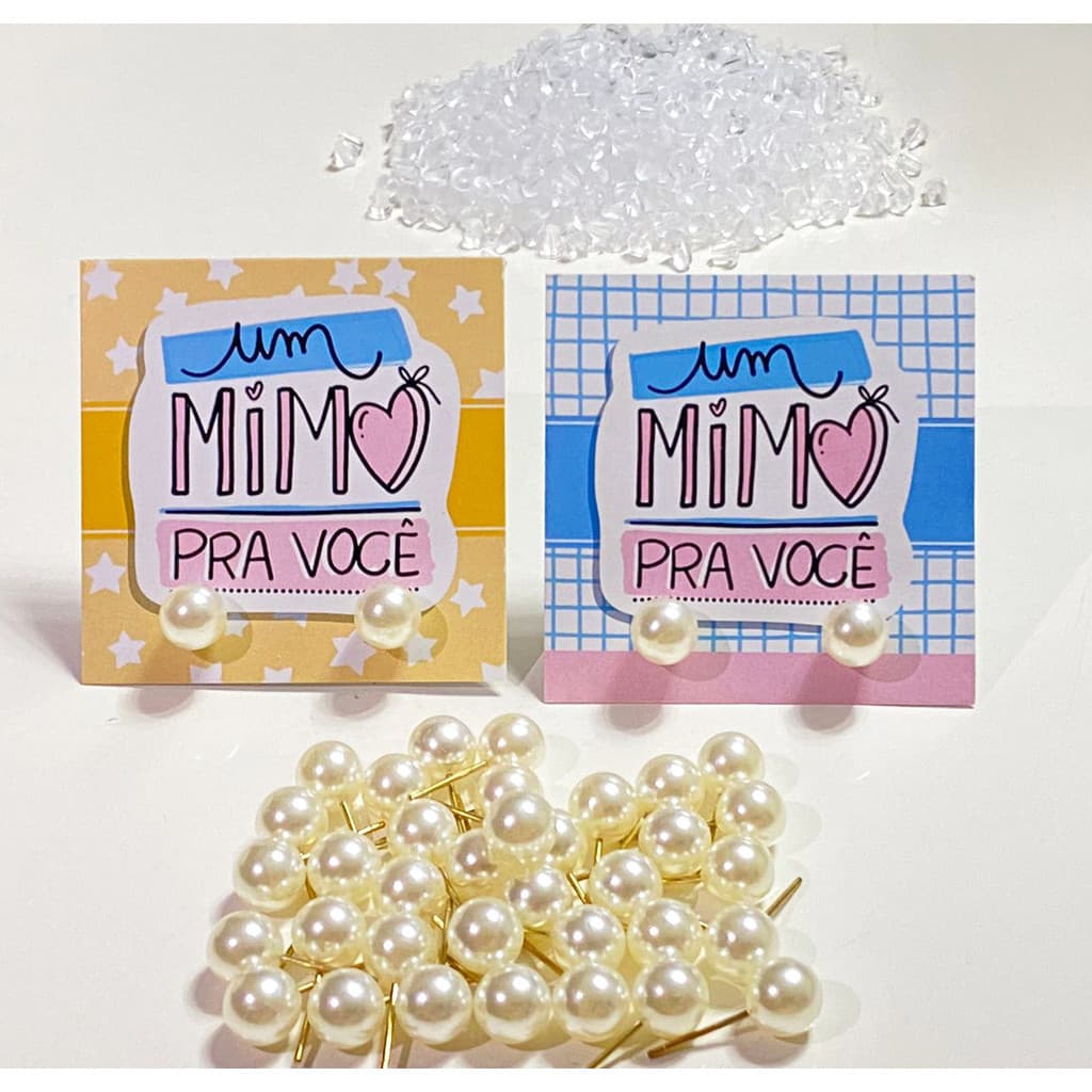 Kit 100 pares Brinco Pérola + Tag Mimo / Lembrancinha Cliente / Casamento/ Aniversário - 8mm/6mm