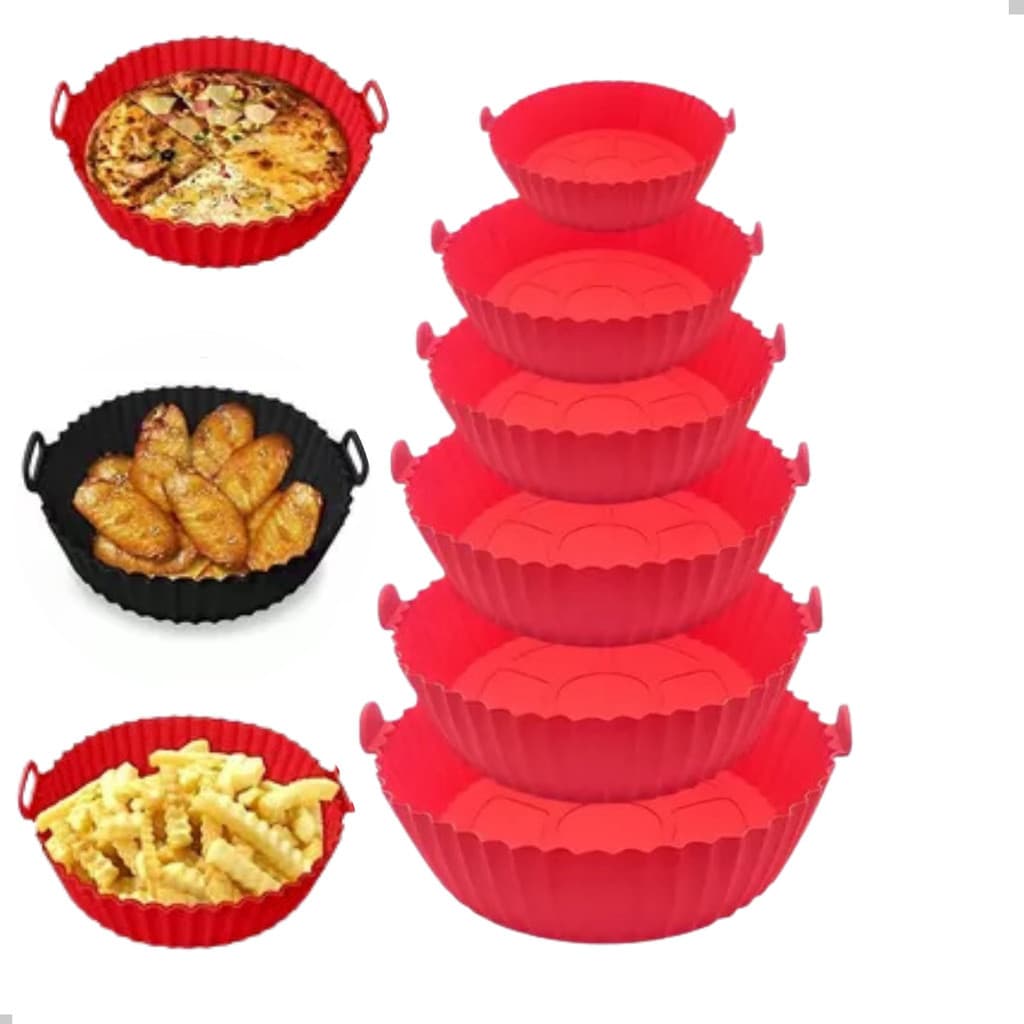 Kit 6 Formas Silicone Reutilizável Airfryer Microondas Forno