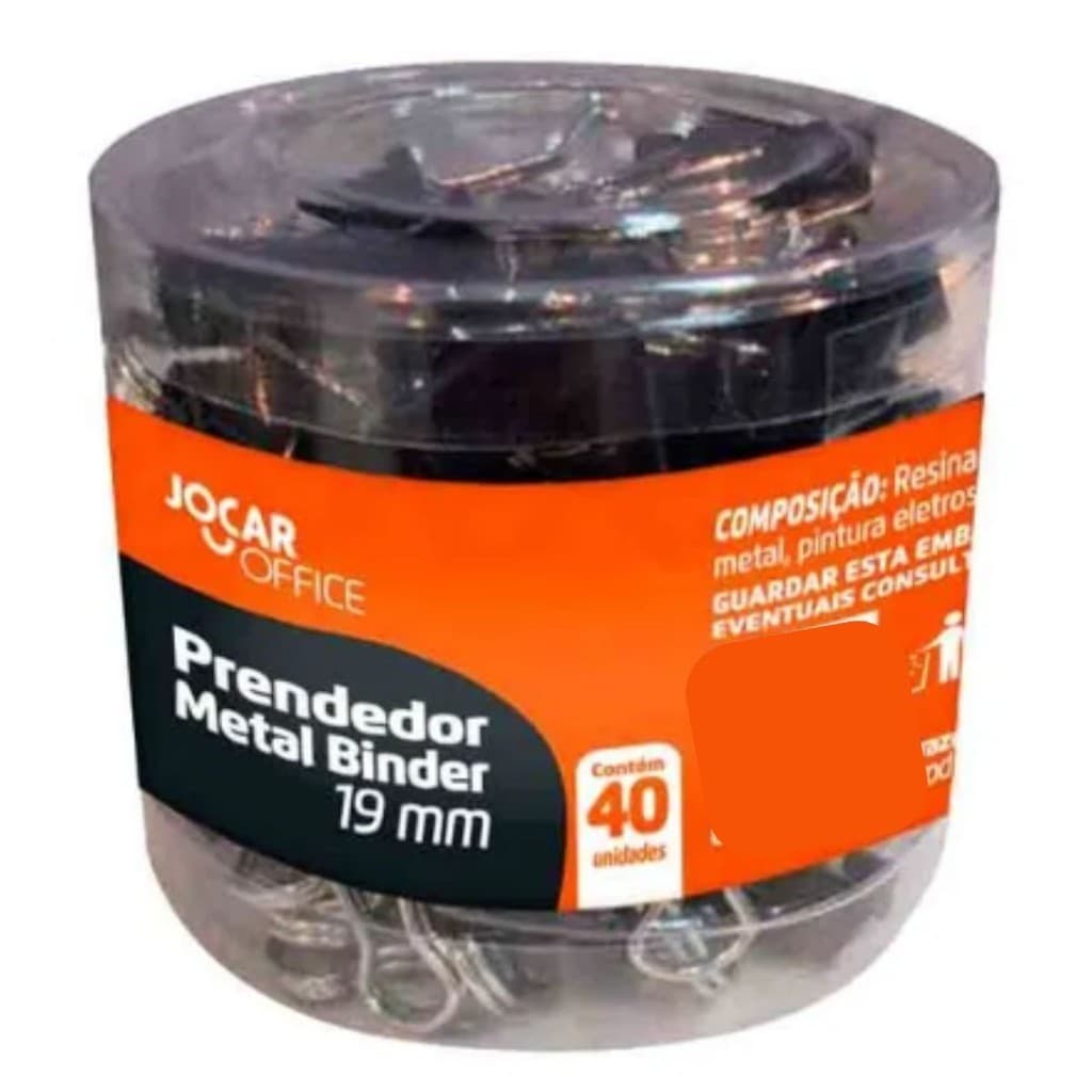 PRENDEDOR DE PAPEL BINDER 19MM GRAMPO PRETO POTE 40 UNIDADES - LEONORA
