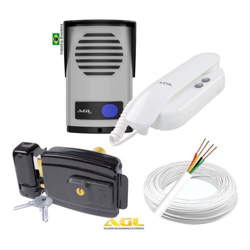 Kit Agl Porteiro + Interfone + Fechadura + 20 Mts Cabo