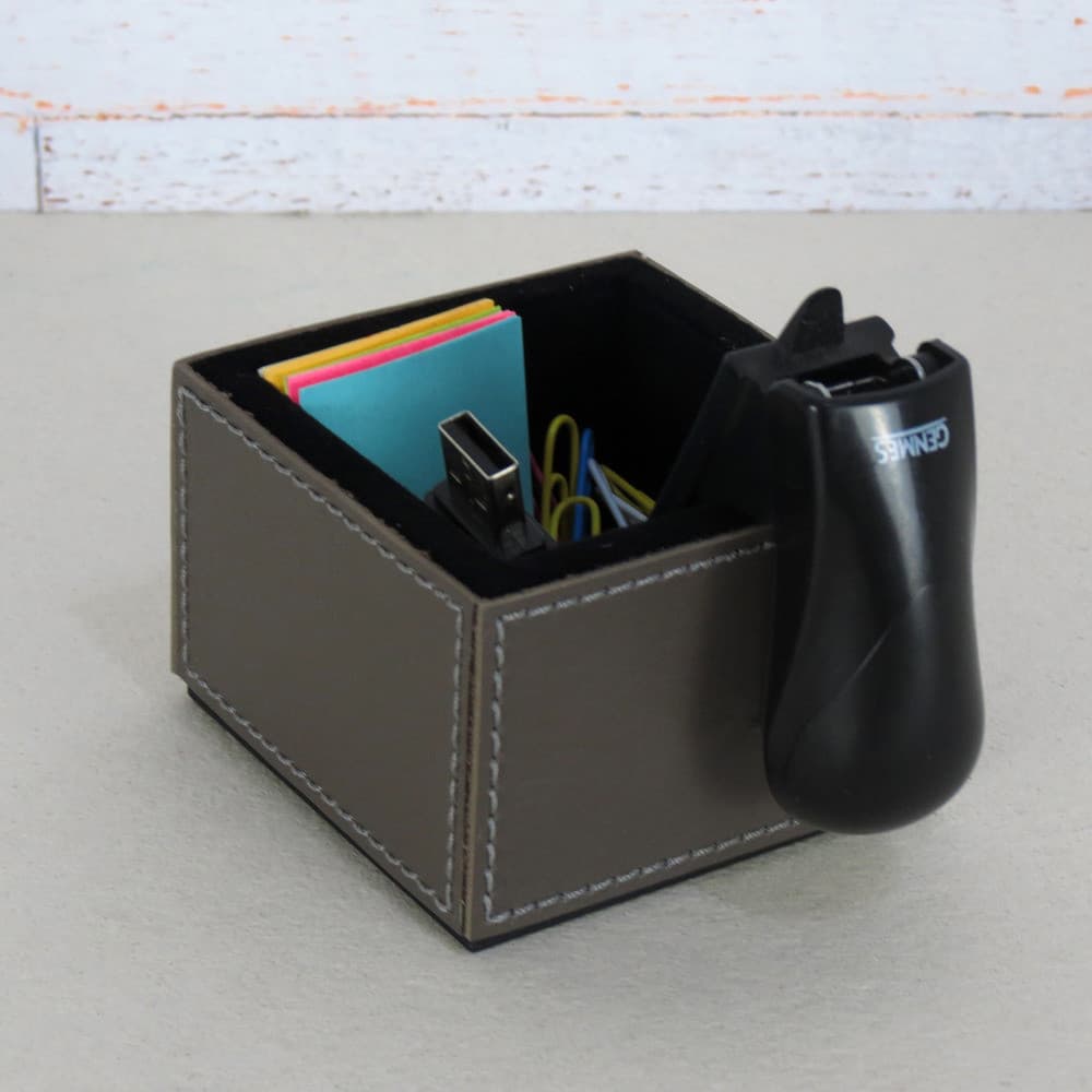 Porta Clips para Escritorio Post-it Couro Sintetico Cinza