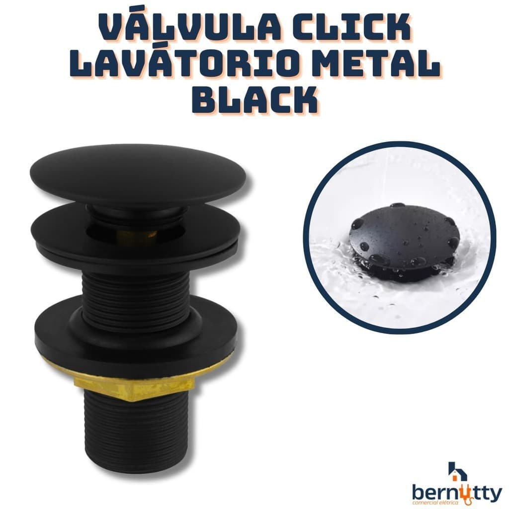 Valvula Ralo Click Preto Fosco Pia Lavatório Cuba Metal 7/8