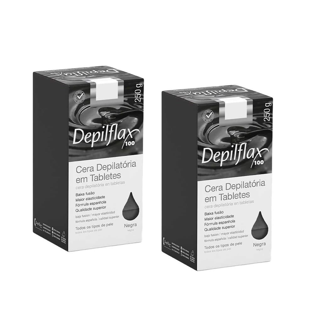Kit 2 Ceras Negra para Depilação em Tablete Quente Depilatória Depilflax 250g