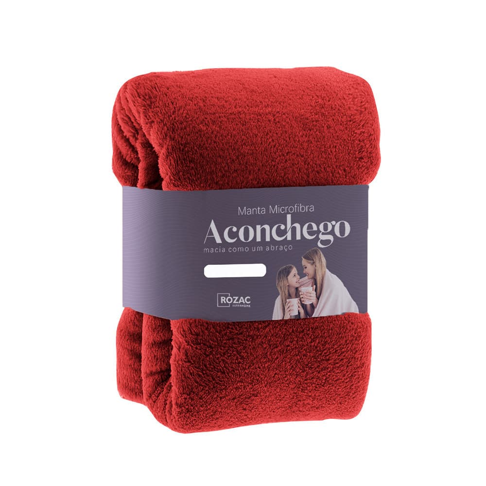 Cobertor Manta Microfibra - Casal - Liso - Vermelho - 1.80m x 2.20m - Rozac