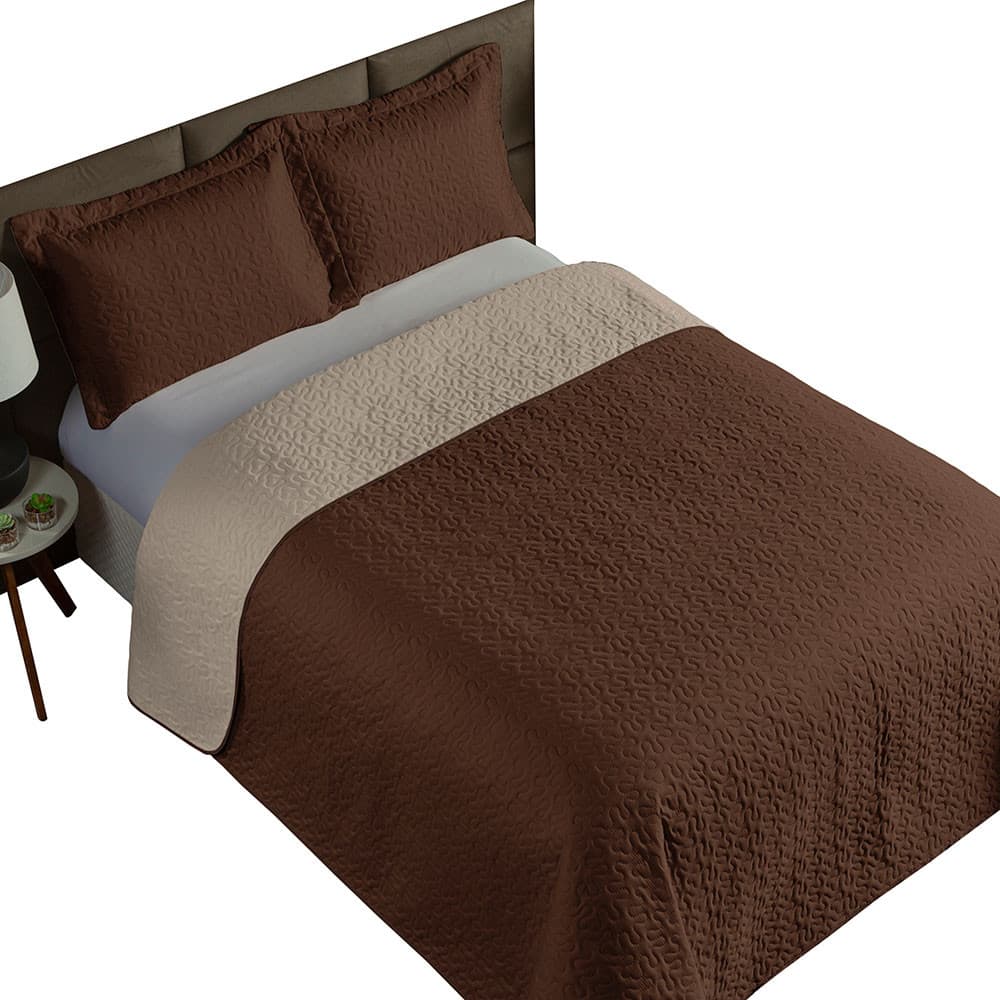 Colcha Cobre Leito Casal 3 Peças Micropercal Dupla Face Matelado Ultrassônico Micropercal