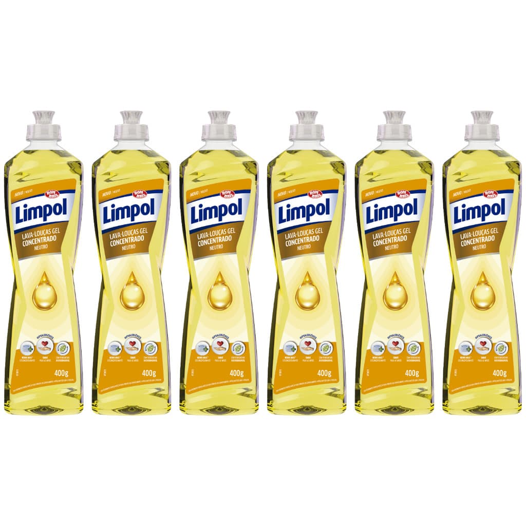 Kit 6 Detergente Gel Concentrado Neutro 400ml Cada Limpol