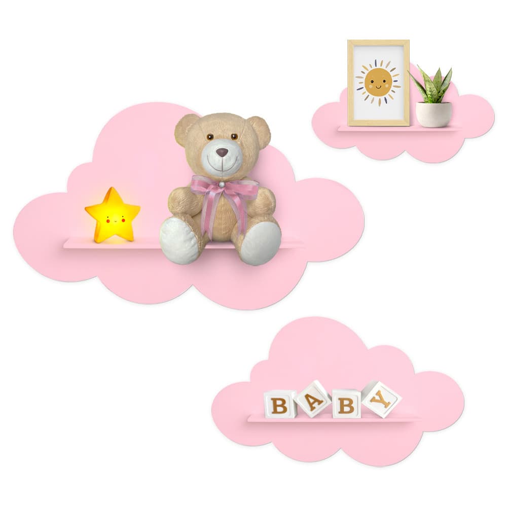Prateleiras Nuvens Para Quarto De Bebê Decoração Em MDF - 3 Peças