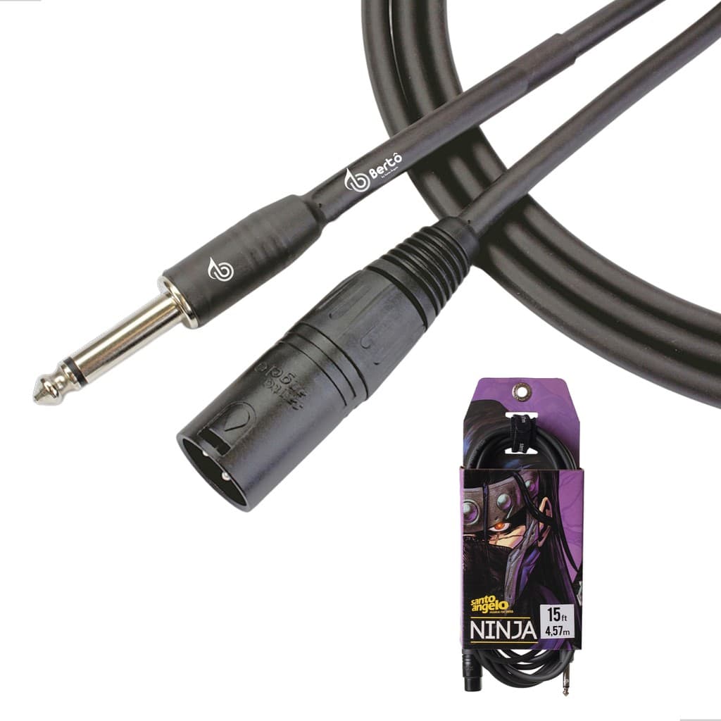 Cabo Microfone Bertô By Santo Angelo Ninja 4.57 Metros Balanceado Cinza Chumbo P10 Macho XLR Macho