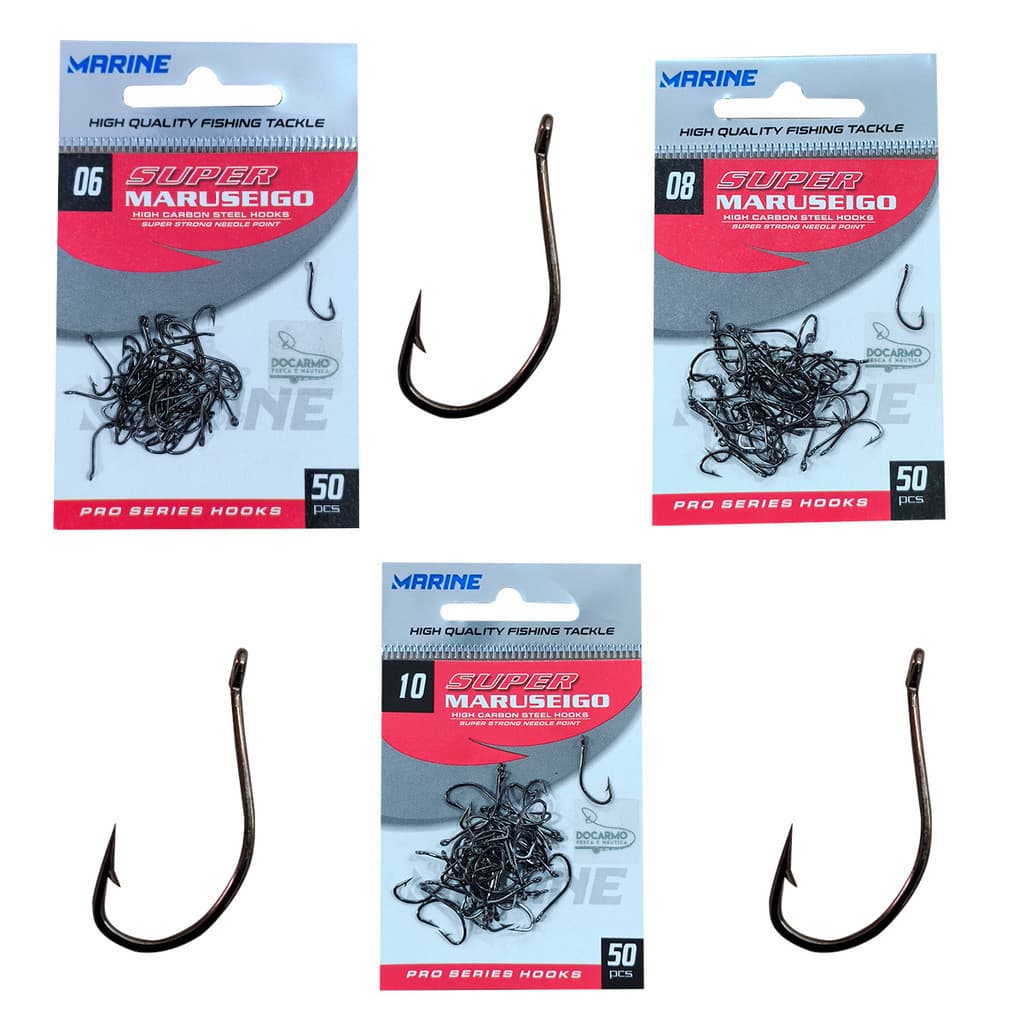 Kit 150 Anzol Super Maruseigo N°06/08/10 Preto Black Marine